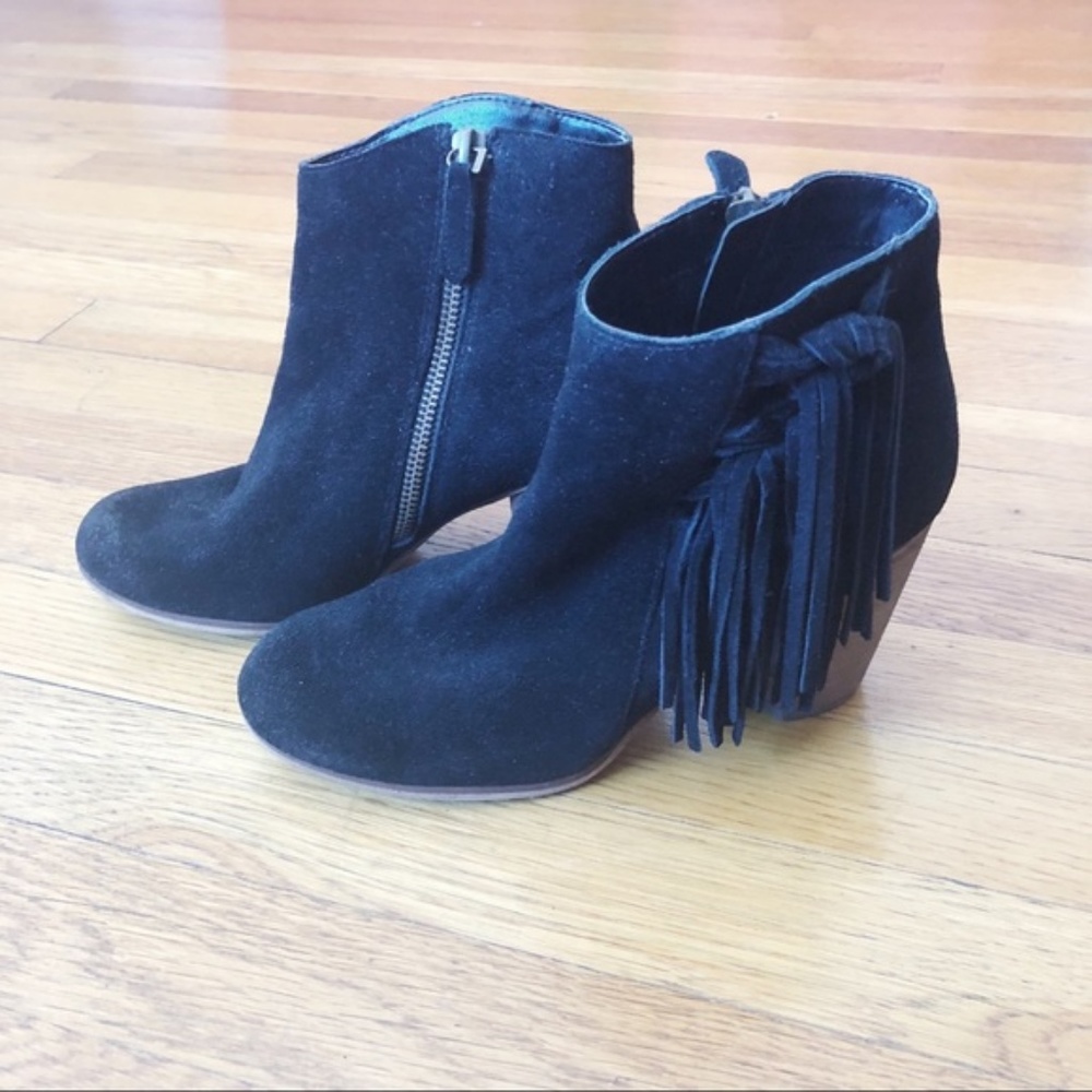 Black BP Nordstrom Faux Suede Fringe Ankle Booties